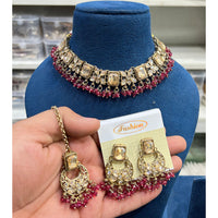 Hira Collections Elegant Crystal Stone And Pearl Choker Necklace Set