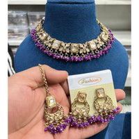 Hira Collections Elegant Crystal Stone And Pearl Choker Necklace Set