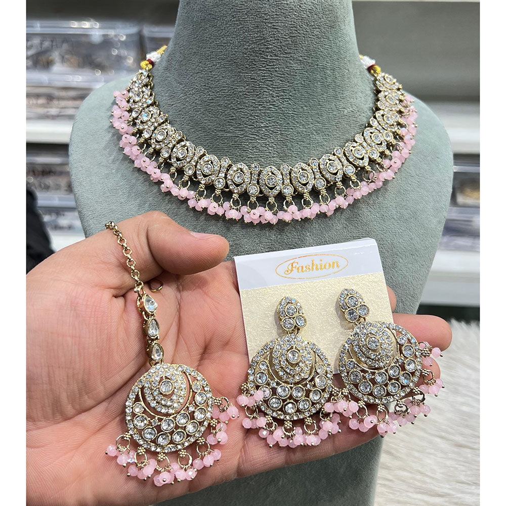 Hira Collections Elegant Austrian Stone And Pearl Choker Necklace Set