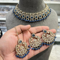 Hira Collections Elegant Crystal Stone And Pearl Choker Necklace Set