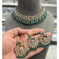 Hira Collections Elegant Crystal Stone And Pearl Choker Necklace Set