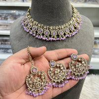 Hira Collections Elegant Crystal Stone And Pearl Choker Necklace Set