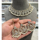 Hira Collections Elegant Crystal Stone And Pearl Choker Necklace Set