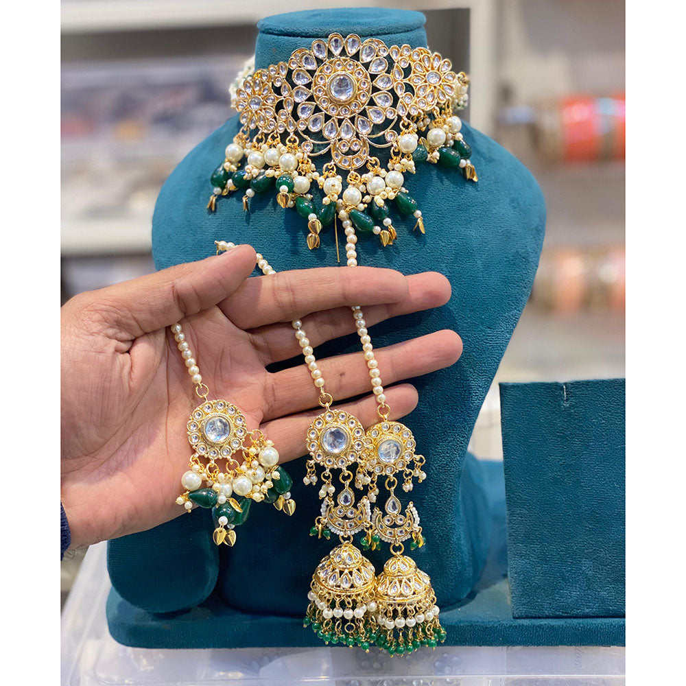 Hira Collections Kundan Stone And Beads Designer Choker Necklace Set