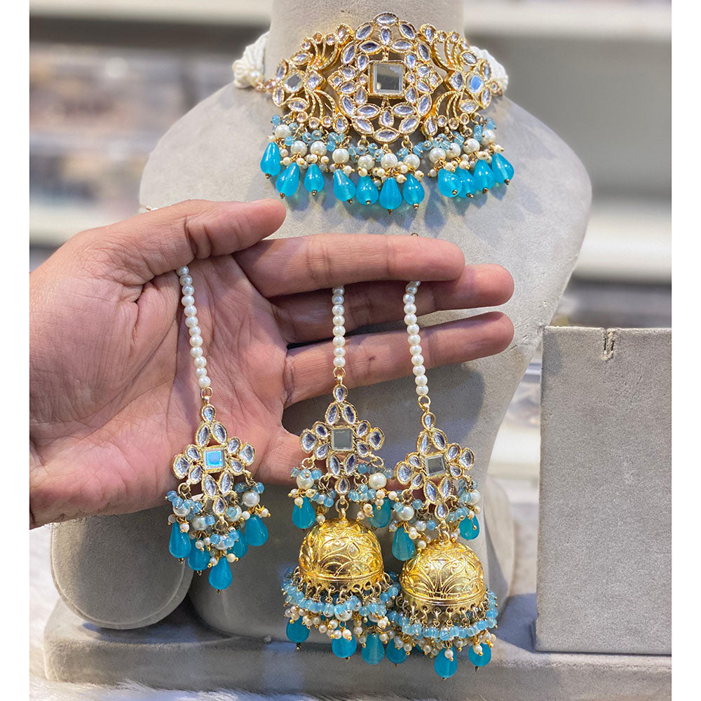 Hira Collections Kundan Stone And Beads Designer Choker Necklace Set