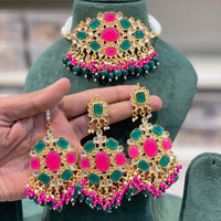 Hira Collections Kundan Stone And Beads Designer Choker Necklace Set