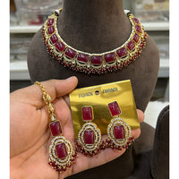 Hira Collections Elegant Pota Stone And Austrian Stone Pearl Choker Necklace Set