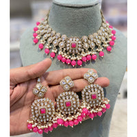 Hira Collections Elegant Pota Stone And Austrian Stone Pearl Choker Necklace Set