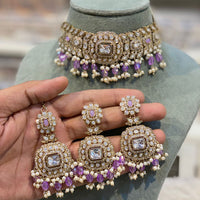 Hira Collections Elegant Pota Stone And Austrian Stone Pearl Choker Necklace Set