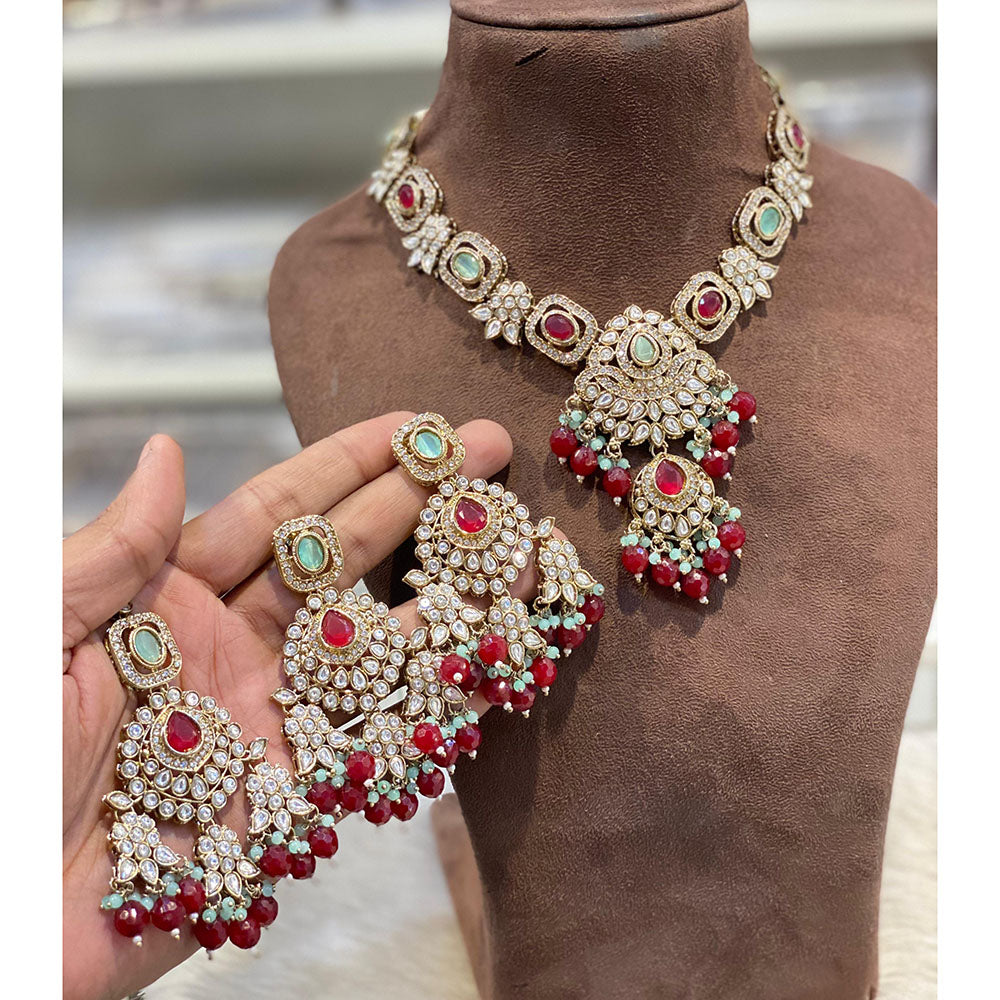 Hira Collections Elegant Pota Stone And Austrian Stone Pearl Necklace Set