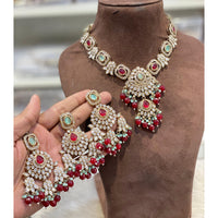 Hira Collections Elegant Pota Stone And Austrian Stone Pearl Necklace Set