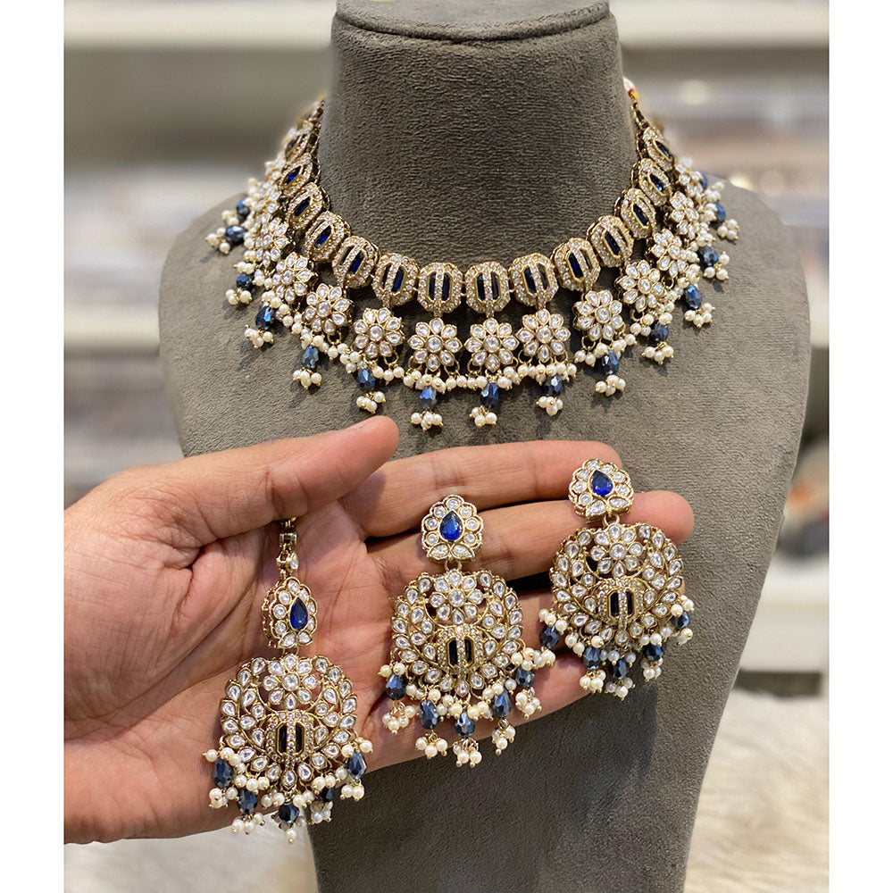 Hira Collections Elegant Pota Stone And Austrian Stone Pearl Choker Necklace Set