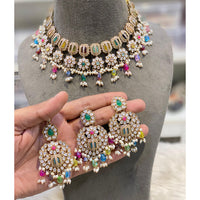 Hira Collections Elegant Pota Stone And Austrian Stone Pearl Choker Necklace Set