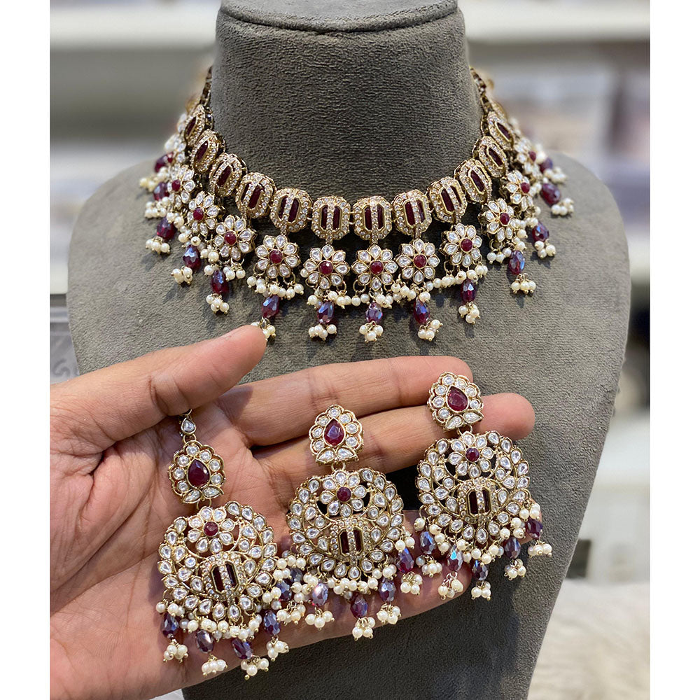 Hira Collections Elegant Pota Stone And Austrian Stone Pearl Choker Necklace Set