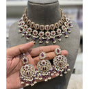 Hira Collections Elegant Pota Stone And Austrian Stone Pearl Choker Necklace Set