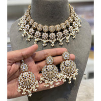 Hira Collections Elegant Pota Stone And Austrian Stone Pearl Choker Necklace Set