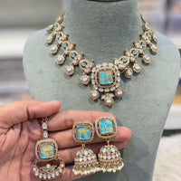 Hira Collections Glamorous Druzy Crystal Stone And Pearl Necklace Set