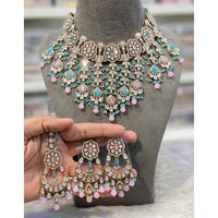 Hira Collections Elegant Pota Stone And Austrian Stone Pearl Choker Necklace Set 