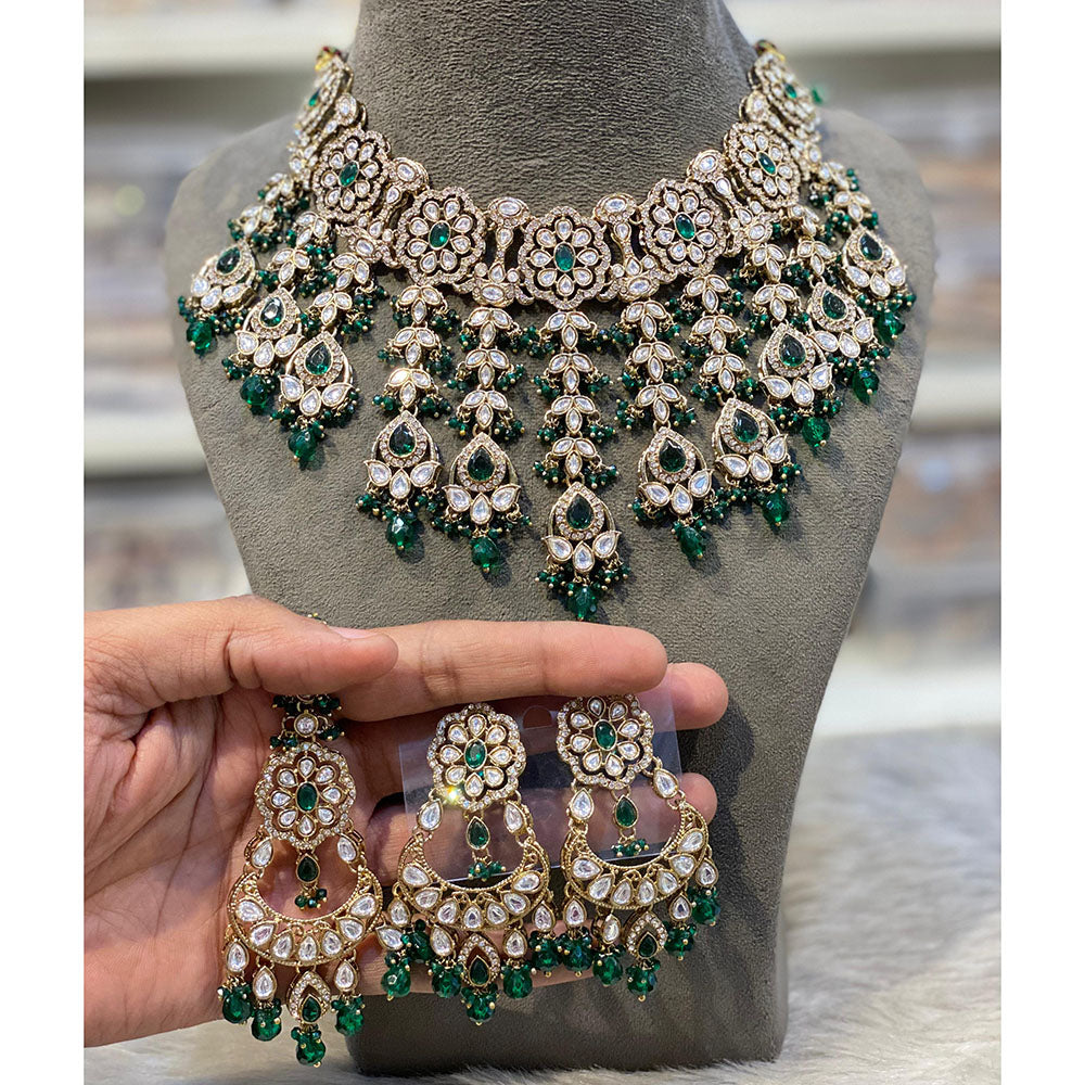 Hira Collections Elegant Pota Stone And Austrian Stone Pearl Choker Necklace Set