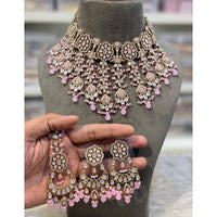 Hira Collections Elegant Pota Stone And Austrian Stone Pearl Choker Necklace Set