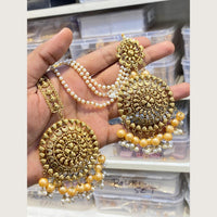 Hira Collections Stylish Beads And Pearl Dangler Earrings With Maang Tikka