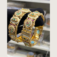 Hira Collections Royal Pota Stone And Pearl Openable Bangles Set