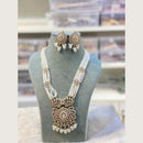 Hira Collections Elegant Pota Stone And Austrian Stone Pearl Long Necklace Set