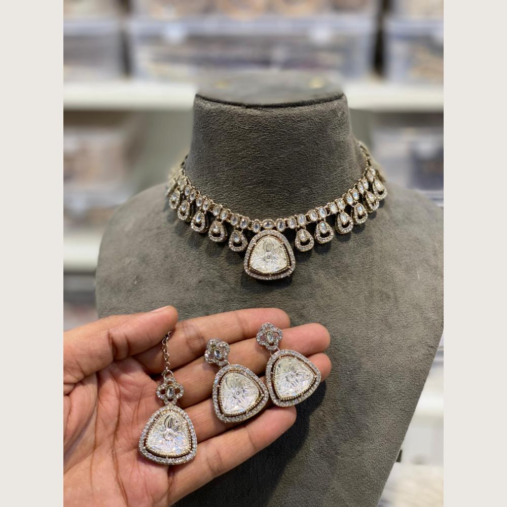 Hira Collections Premium Pota Stone And Austrian Stone Choker Necklace Set