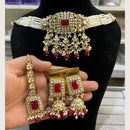 Hira Collections Elegant Pota Stone And Austrian Stone Pearl Choker Necklace Set