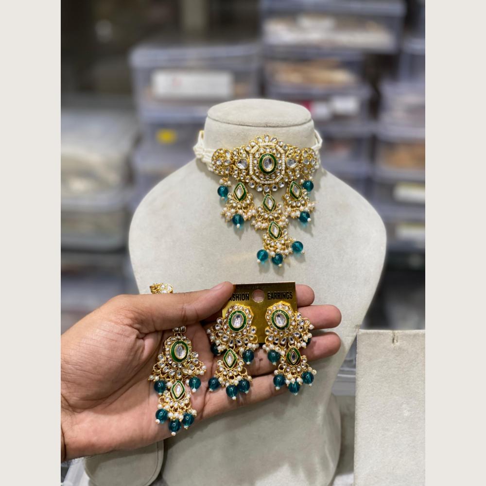 Hira Collections Elegant Kundan Stone And Beads Choker Necklace Set