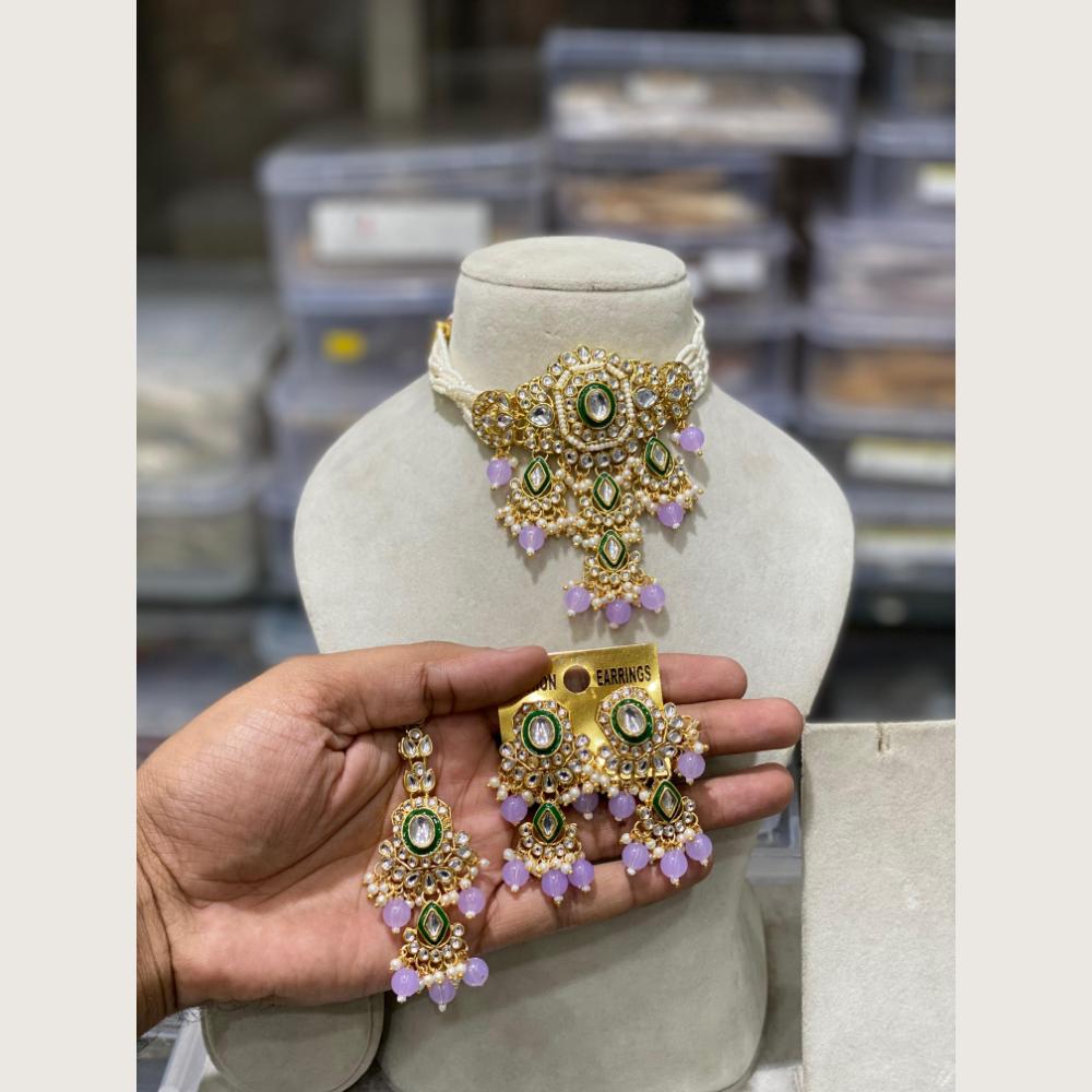 Hira Collections Elegant Kundan Stone And Beads Choker Necklace Set