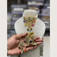 Hira Collections Elegant Kundan Stone And Beads Choker Necklace Set
