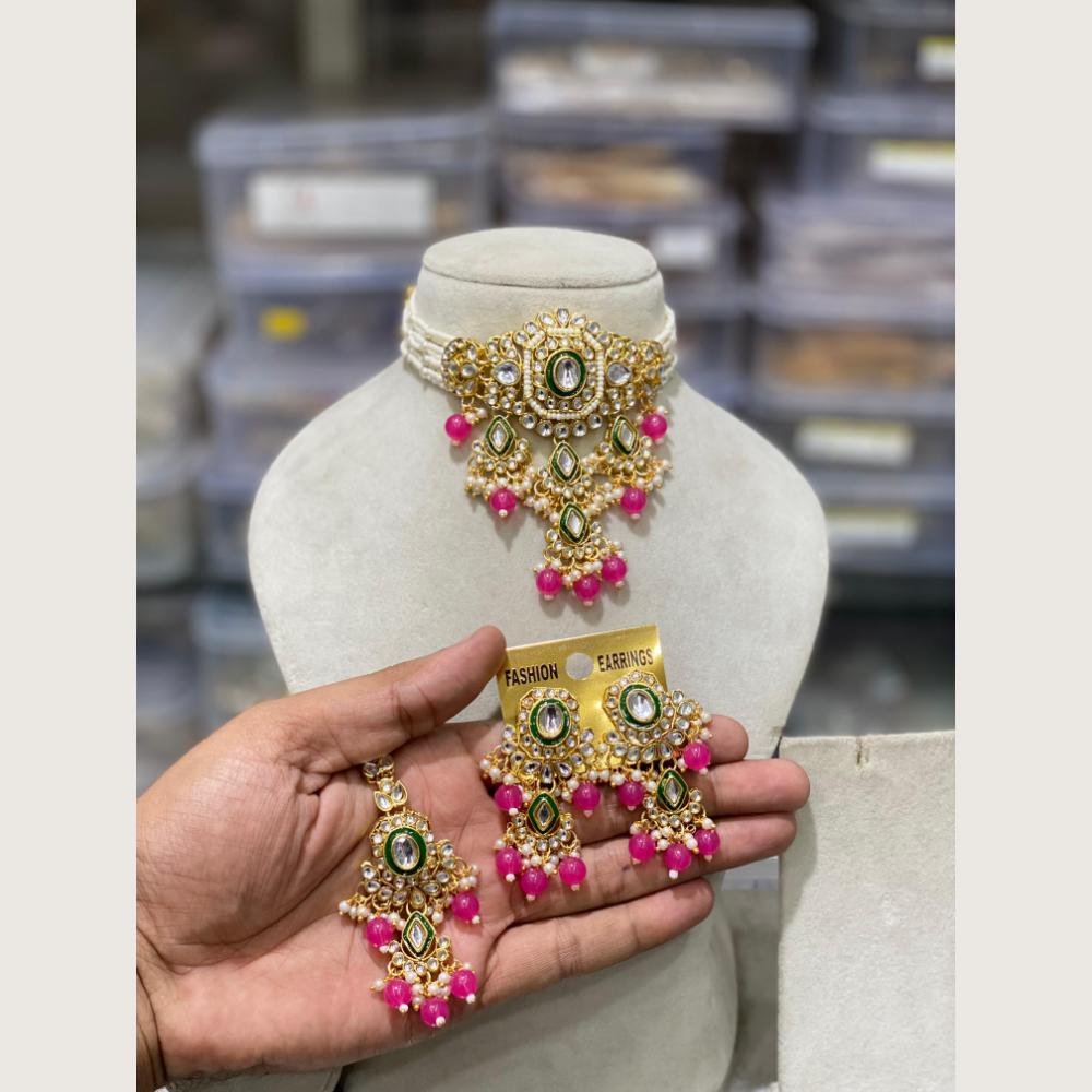 Hira Collections Elegant Kundan Stone And Beads Choker Necklace Set