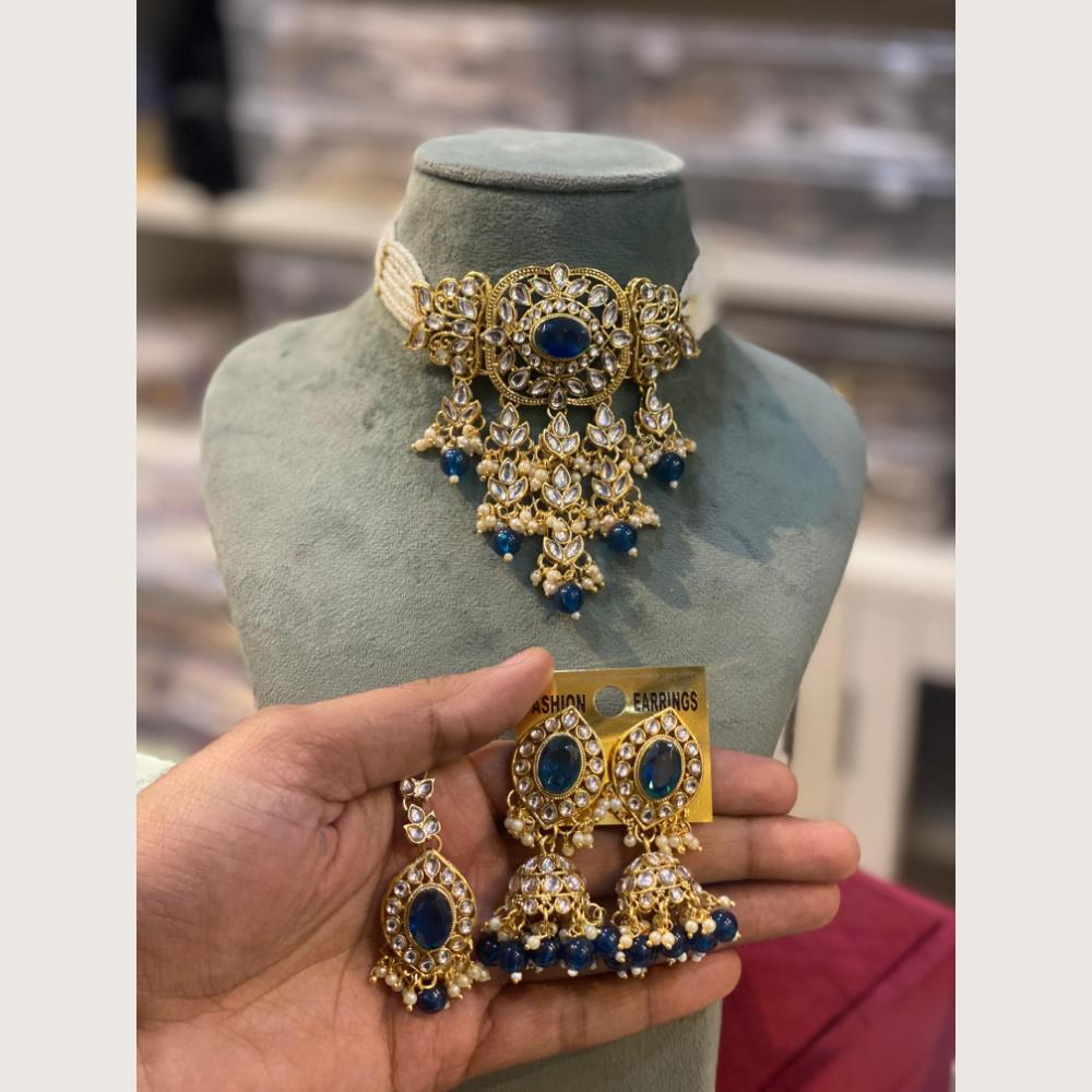 Hira Collections Elegant Kundan Stone And Beads Choker Necklace Set