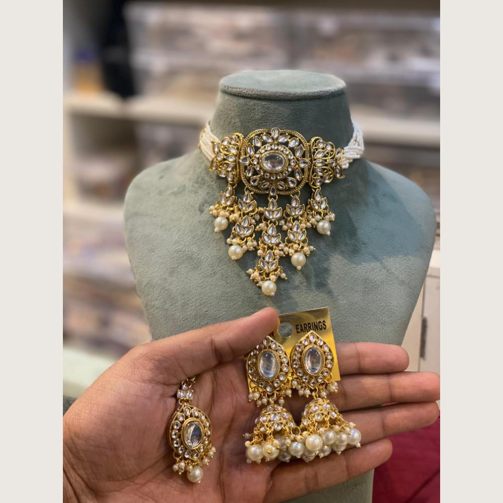 Hira Collections Elegant Kundan Stone And Beads Choker Necklace Set