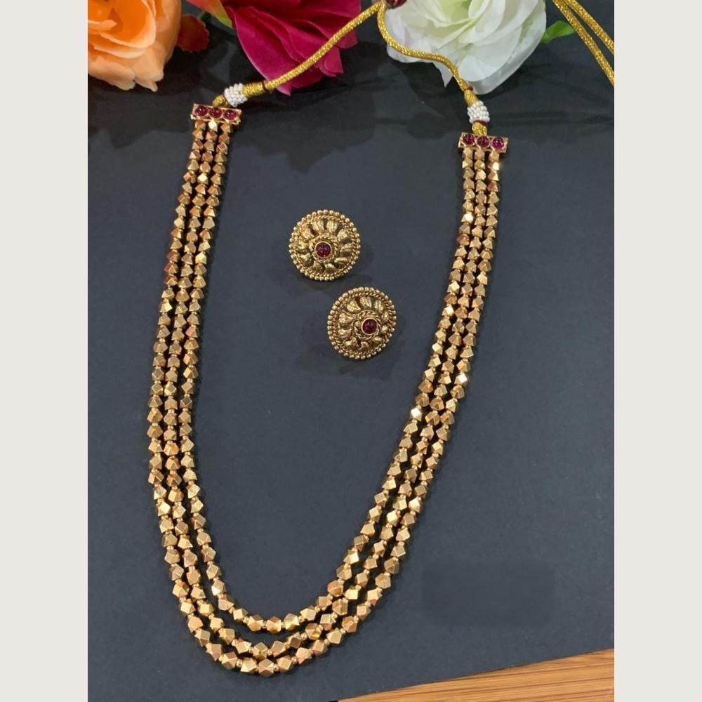 Hira Collections Premium Pota Stone And Beads Multi Layer Long Necklace Set