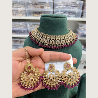 Hira Collections Premium Pota Stone And Austrian Stone Choker Necklace Set