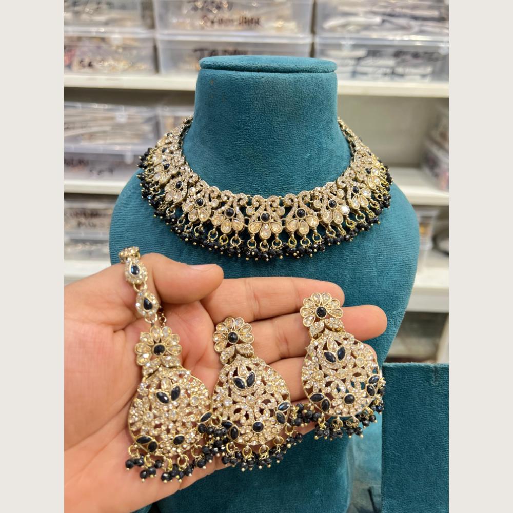 Hira Collections Premium Pota Stone And Austrian Stone Choker Necklace Set  