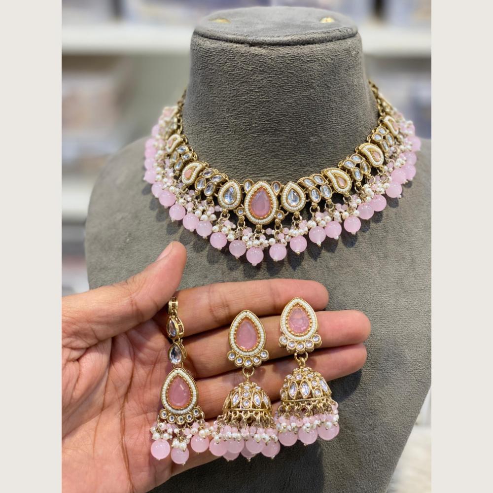 Hira Collections Premium Pota Stone Pearl And Beads Choker Necklace Set