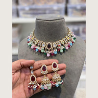 Hira Collections Premium Pota Stone Pearl And Beads Choker Necklace Set