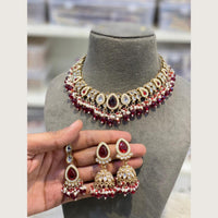 Hira Collections Premium Pota Stone Pearl And Beads Choker Necklace Set