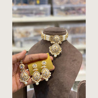 Hira Collections Premium Pota Stone Pearl And Beads Choker Necklace Set