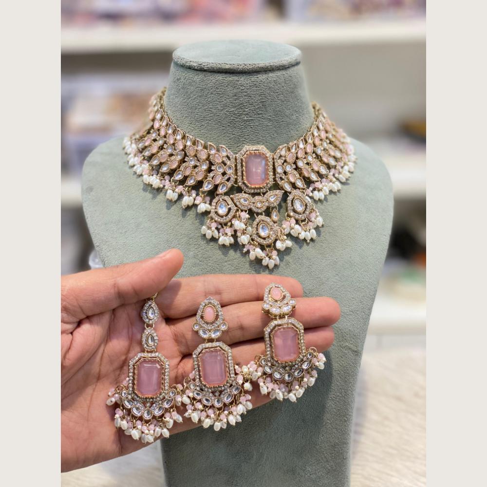 Hira Collections Premium Pota And Austrian Stone Pearl Choker Necklace Set