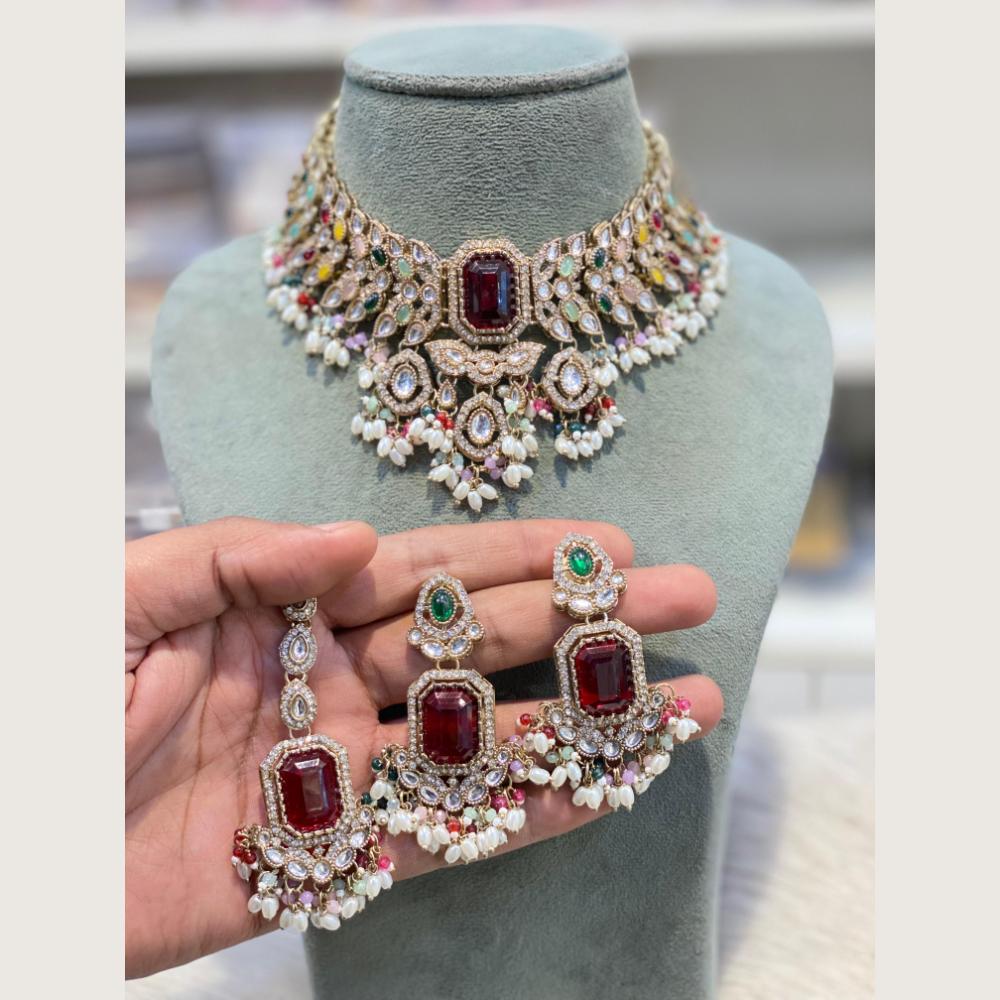 Hira Collections Premium Pota And Austrian Stone Pearl Choker Necklace Set