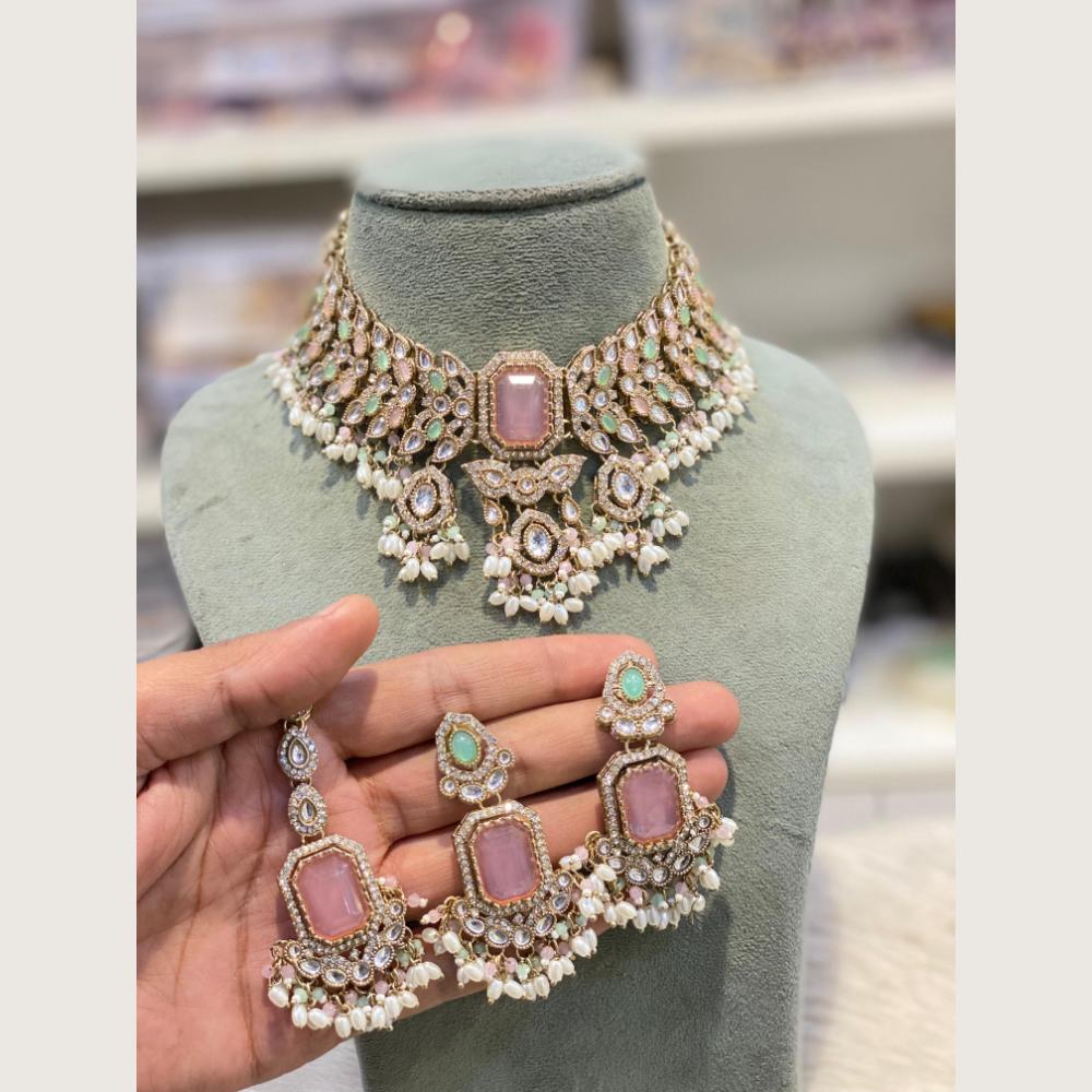 Hira Collections Premium Pota And Austrian Stone Pearl Choker Necklace Set