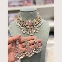 Hira Collections Premium Pota And Austrian Stone Pearl Choker Necklace Set