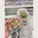Hira Collections Classic Pota And Crystal Stone Beads Choker Necklace Set