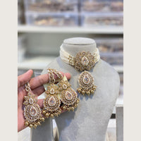 Hira Collections Classic Pota And Crystal Stone Beads Choker Necklace Set
