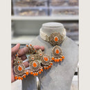 Hira Collections Classic Pota And Crystal Stone Beads Choker Necklace Set
