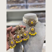 Hira Collections Classic Pota And Crystal Stone Beads Choker Necklace Set